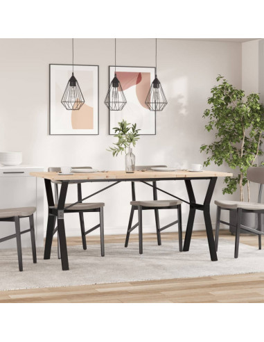 Tavolo da Pranzo Telaio a Y 140x80x75,5cm Massello Pino e Ghisa