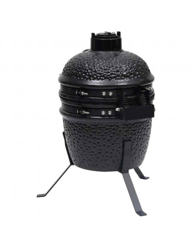 Barbecue Affumicatore 2 in 1 Kamado in Ceramica 56 cm Nero