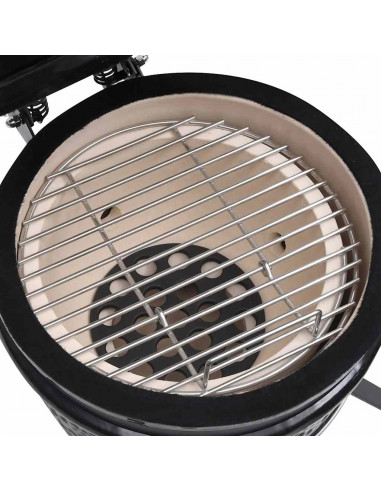 Barbecue Affumicatore 2 in 1 Kamado in Ceramica 56 cm Nero