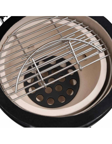 Barbecue Affumicatore 2 in 1 Kamado in Ceramica 56 cm Nero