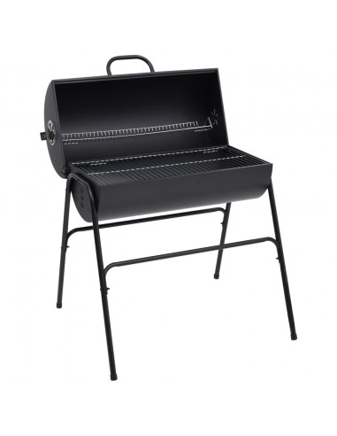 Barbecue a Barile 2 Griglie di Cottura Nero 80x95x90 cm Acciaio