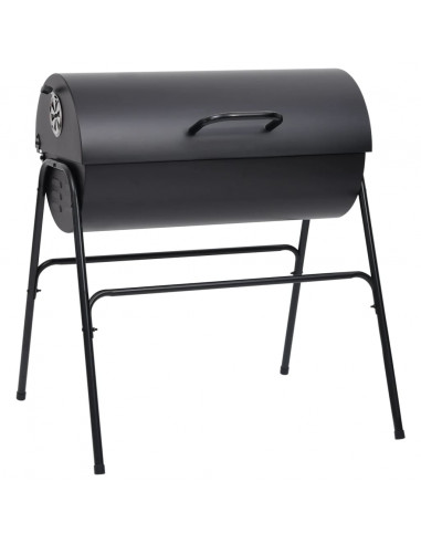 Barbecue a Barile 2 Griglie di Cottura Nero 80x95x90 cm Acciaio