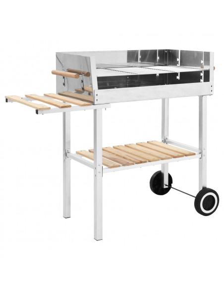 Griglia per Barbecue a Carrello XXL Acciaio Inox con 2 Ripiani