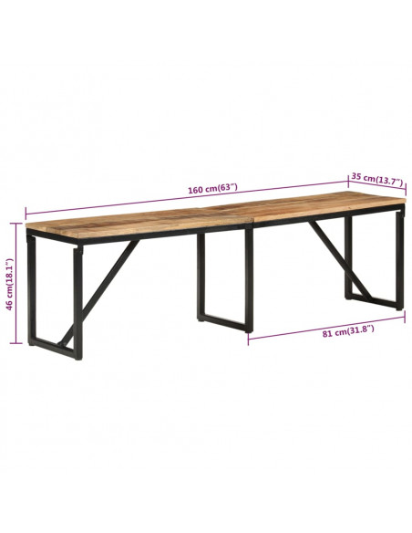Panca 160x35x46 cm in Legno Massello di Mango