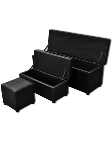 Set Cassapanche e Poggiapiedi in Pelle Artificiale Nero