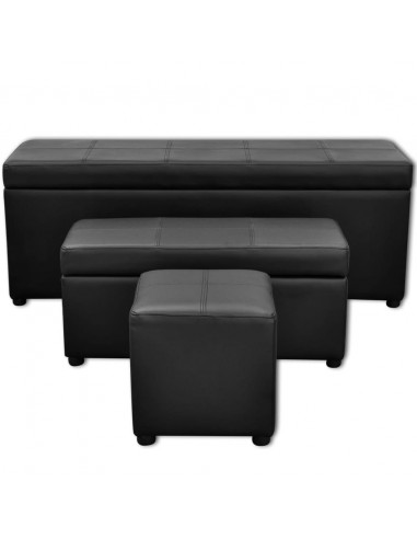 Set Cassapanche e Poggiapiedi in Pelle Artificiale Nero