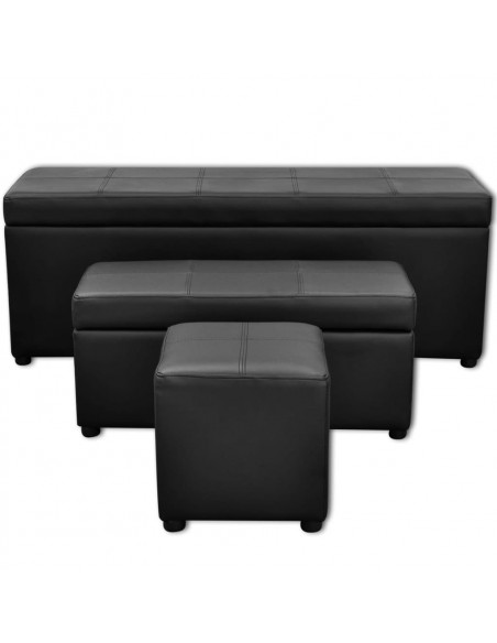 Set Cassapanche e Poggiapiedi in Pelle Artificiale Nero