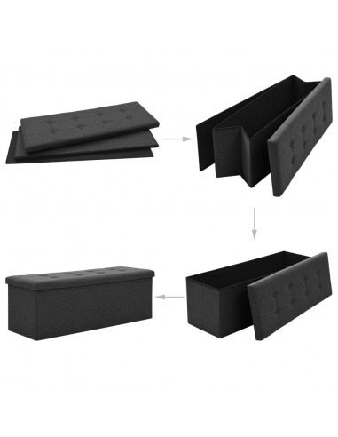 Cassapanca Pieghevole Nera in Simil Lino