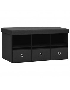 Cassapanca Pieghevole Nera 76x38x38 cm in Simil Lino 2