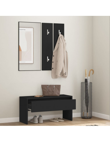 Set di Mobili da Corridoio Nero in Legno Multistrato