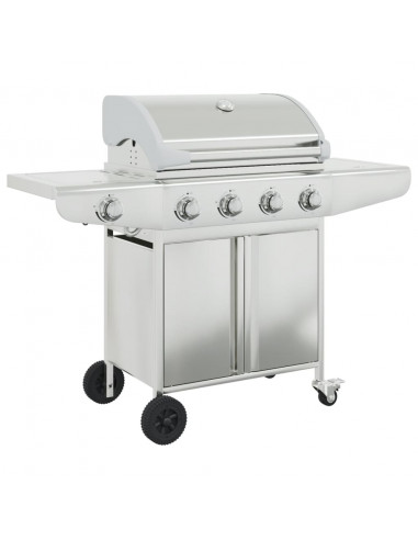 Griglia Barbecue a Gas con 5 Bruciatori Argento in Acciaio