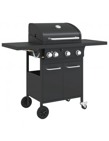 Griglia Barbecue a Gas con 4 Bruciatori Nero in Acciaio