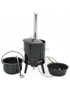 Cannone Gulasch con Camino e Coperchio Nero Acciaio Smaltato 2