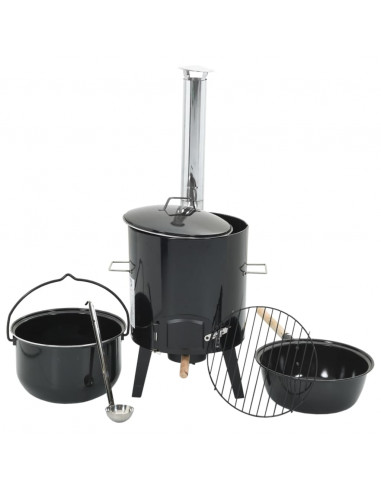 Cannone Gulasch con Camino e Coperchio Nero Acciaio Smaltato