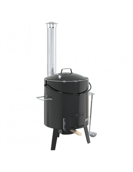 Cannone Gulasch con Camino e Coperchio Nero Acciaio Smaltato