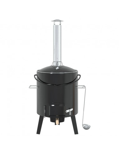 Cannone Gulasch con Camino e Coperchio Nero Acciaio Smaltato