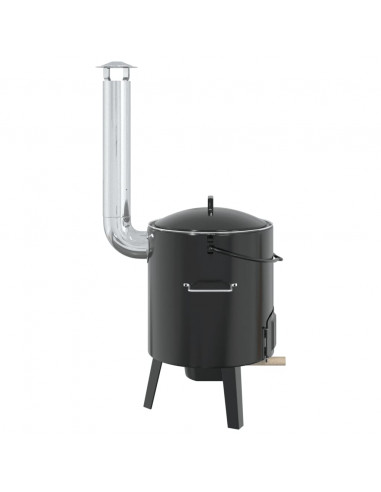 Cannone Gulasch con Camino e Coperchio Nero Acciaio Smaltato