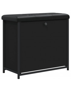 Panca Porta Scarpe con Cassetto Ribaltabile Nera 62x32x56 cm 2