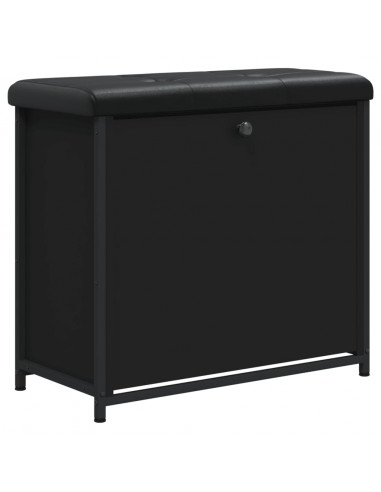 Panca Porta Scarpe con Cassetto Ribaltabile Nera 62x32x56 cm