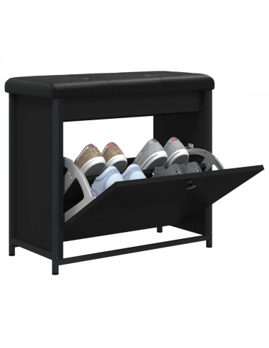 Panca Porta Scarpe con Cassetto Ribaltabile Nera 62x32x56 cm