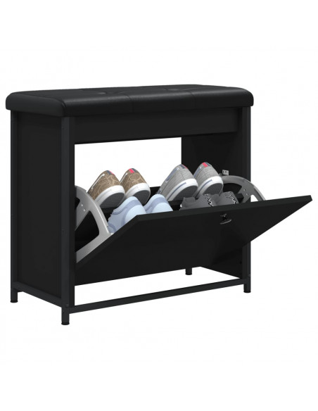 Panca Porta Scarpe con Cassetto Ribaltabile Nera 62x32x56 cm
