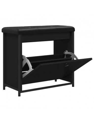 Panca Porta Scarpe con Cassetto Ribaltabile Nera 62x32x56 cm