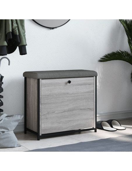 Panca Portascarpe Cassetto Ribaltabile Grigio Sonoma 62x32x56cm