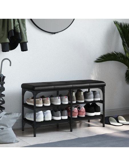 Panca Porta Scarpe Nera 82x32x47 cm in Legno Multistrato