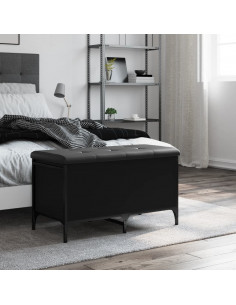 Panca Portaoggetti Nera 82x42x45 cm in Legno Multistrato 2
