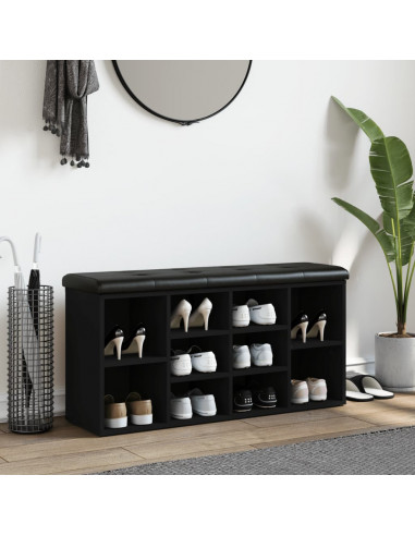 Panca Porta Scarpe Nera 102x32x50 cm in Legno Multistrato