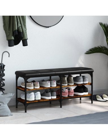 Panca Porta Scarpe Rovere Fumo 102x32x47cm in Legno Multistrato