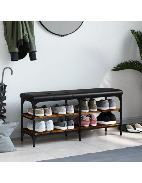 Panca Porta Scarpe Rovere Fumo 102x32x47cm in Legno Multistrato