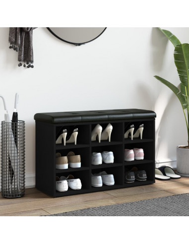 Panca Porta Scarpe Nera 82x32x50 cm in Legno Multistrato