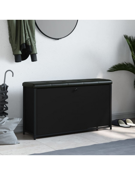 Panca Porta Scarpe con Cassetto Ribaltabile Nera 102x32x56 cm