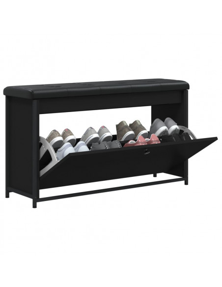 Panca Porta Scarpe con Cassetto Ribaltabile Nera 102x32x56 cm