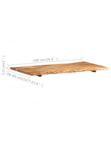 Piano del Tavolo in Legno Massello di Acacia 100x(50-60)x2,5 cm