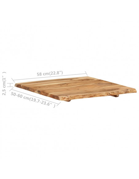 Piano del Tavolo in Legno Massello di Acacia 58x(50-60)x2,5 cm