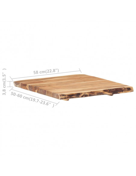 Piano del Tavolo in Legno Massello di Acacia 58x(50-60)x3,8 cm