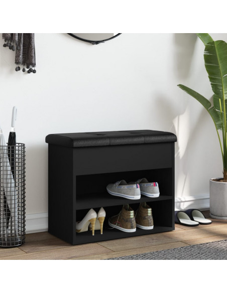 Panca Porta Scarpe Nera 62x32x50 cm in Legno Multistrato