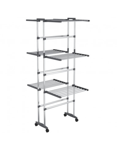 Stendibiancheria a 3 Livelli con Ruote Argento 60x70x129 cm