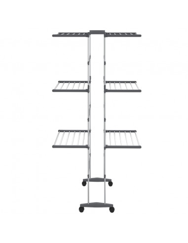 Stendibiancheria a 3 Livelli con Ruote Argento 60x70x129 cm