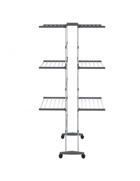 Stendibiancheria a 3 Livelli con Ruote Argento 60x70x129 cm