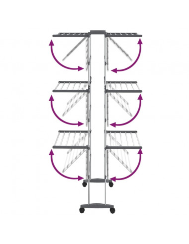 Stendibiancheria a 3 Livelli con Ruote Argento 60x70x129 cm