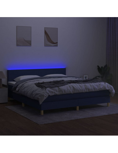 Letto a Molle con Materasso e LED Blu 180x200 cm in Tessuto