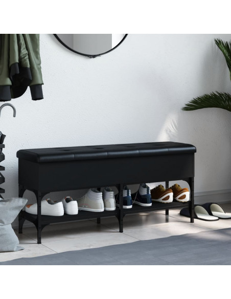 Panca Porta Scarpe Nera 102x32x45 cm in Legno Multistrato