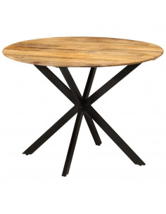 Tavolo da Pranzo Ø110x78cm in Legno Massello di Mango e Acciaio 2