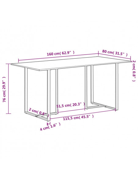 Tavolo da Pranzo 160 cm in Legno Massello di Mango Grezzo