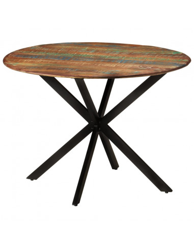 Tavolo da Pranzo Ø110x78cm Legno Massello di Recupero e Acciaio