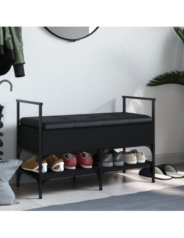 Panca Portaoggetti Nera 85,5x42x57,5 cm in Legno Multistrato