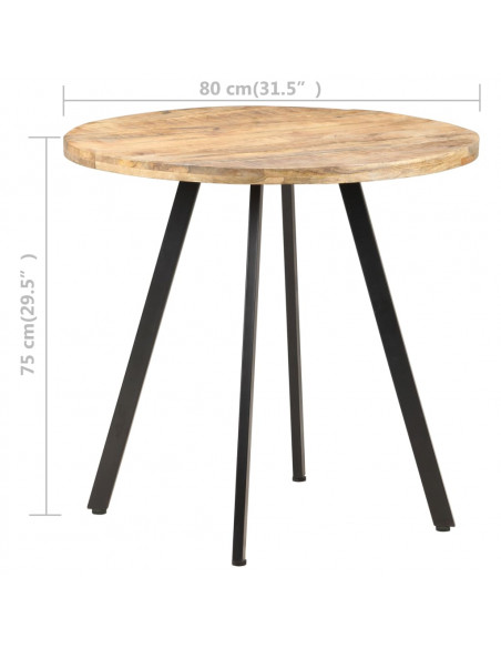 Tavolo da Pranzo 80 cm in Legno di Mango Grezzo